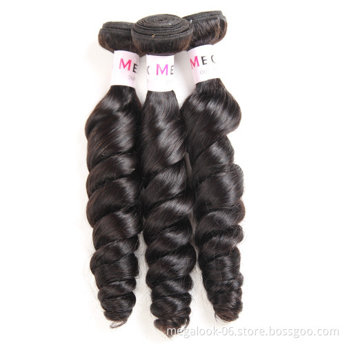 Megalook Hair Discounts Wholesale Natural Color Unprocessed Virgin Remy Double Loose Wave Peruvian Bundles With Closure